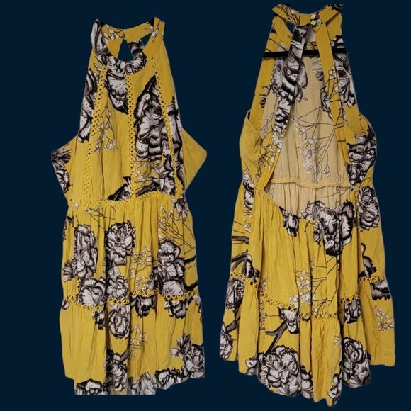 JAASE Golden Lilly Sun Dress‎ Sz M Yellow Floral Open Back Boho Summer - Picture 3 of 7